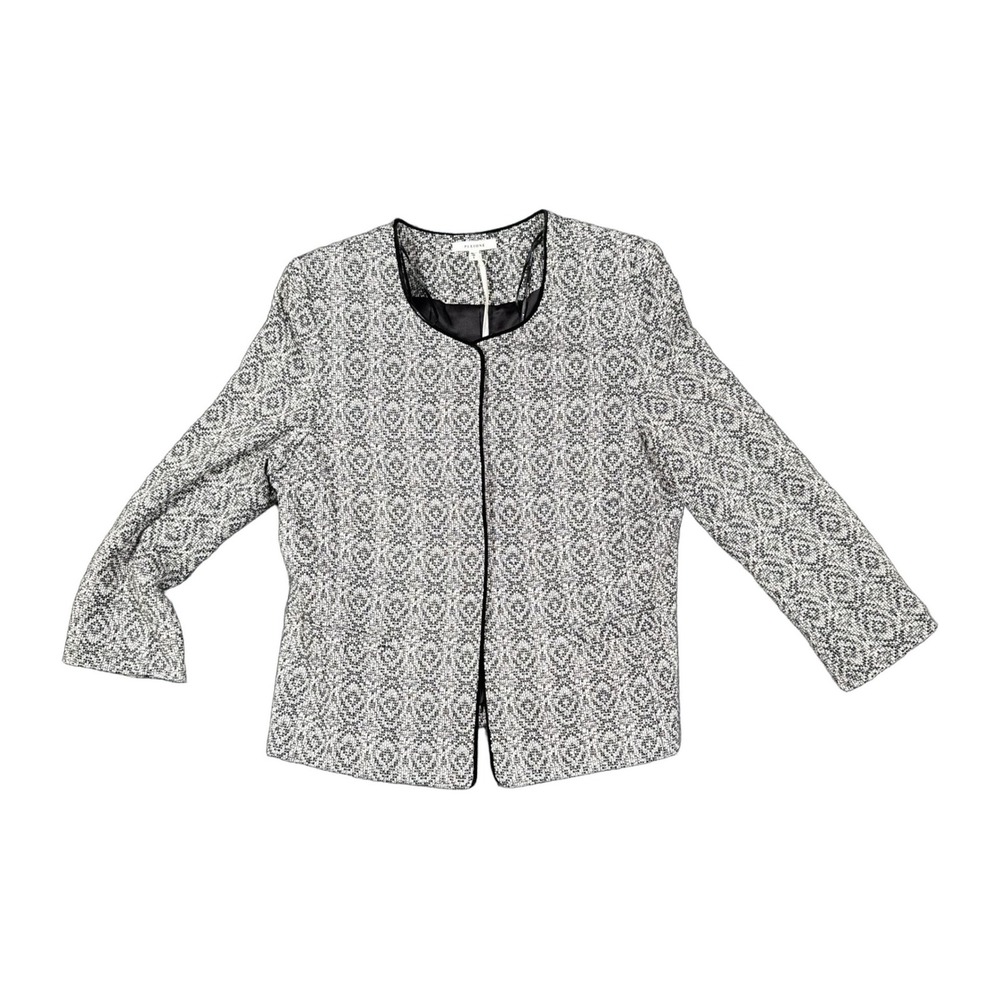 Pleione Womens Small Black White Geometric Jacquard Blazer Jacket NWT Collarless